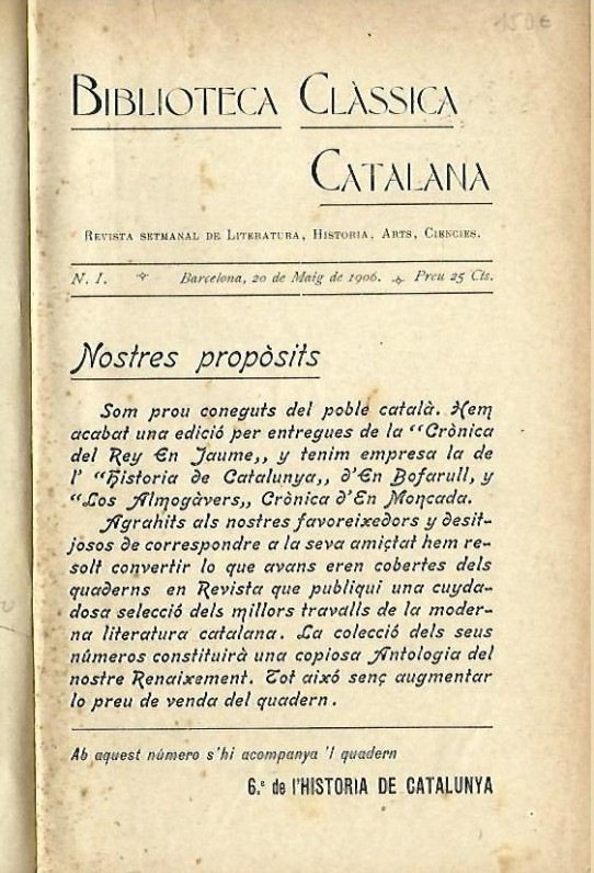 BIBLIOTECA CLASSICA CATALANA. 94 Primers números