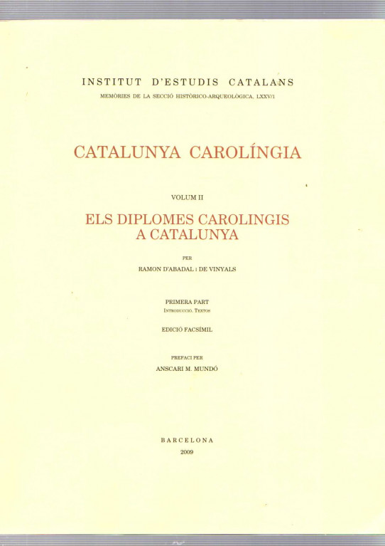 CATALUNYA CAROLINGIA VOLUM II 1ª PART