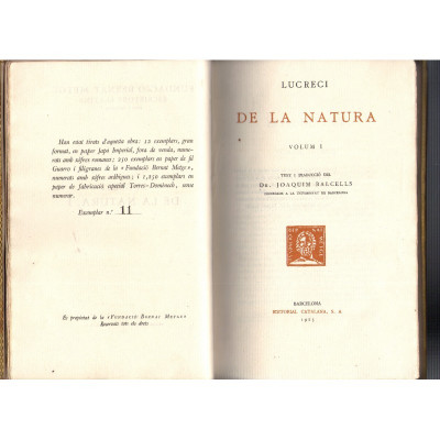 De la Natura. Lucrecio.