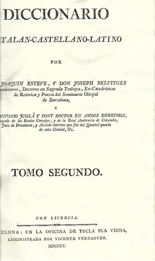 DICCIONARIO CATALAN - CASTELLANO - LATINO. 2 Volumenes en un solo tomo