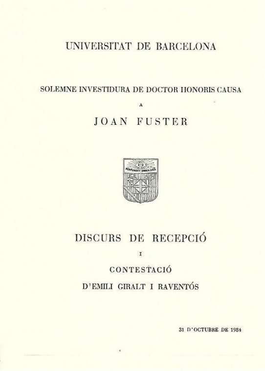 DISCURS DE RECEPCIÓ I CONTESTACIÓ D'EMILI GIRALT I RAVENTÓS :Lectures d'Ausiàs Marc en la Valencia del segle XVI  (JOAN FUSTER)