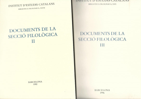 DOCUMENTS DE LA SECCIÓ FILOLOGICA, 3 Volums (1-2-3)