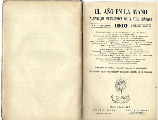 EL AÑO EN LA MANO. ALMANAQUE ENCICLOPEDIA DE LA VIDA PRACTICA 1910