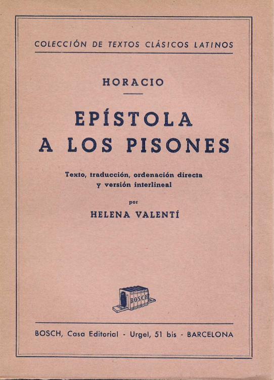 Epístola a los Pisones. Colección textos clásicos latinos.