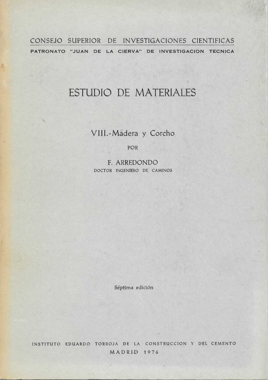 Estudio de Materiales. VIII.- Madera y Corcho.