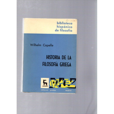 Historia de la filosofía griega / Wilhelm Capelle