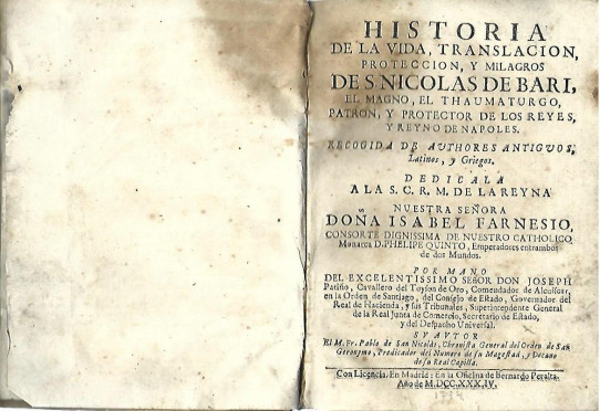 HISTORIA de la vida, translación, protección y milagros  DE S.NICOLAS DE BARI