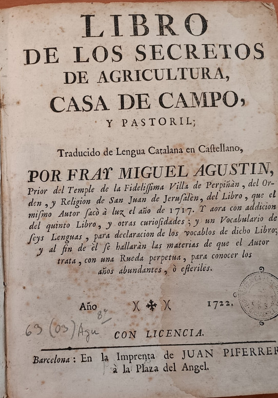 LIBRO DE LOS SECRETOS DE AGRICULTUR, CASA DE CAMPO Y PASTORIL