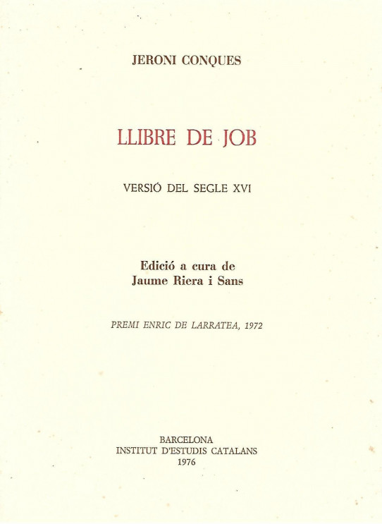 LLIBRE DE JOB. Versió del segle XVI