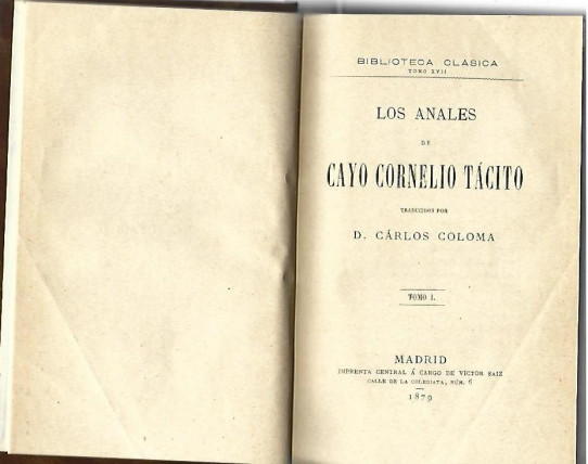 LOS ANALES DE CAYO CORNELIO TACITO. Tomo 1
