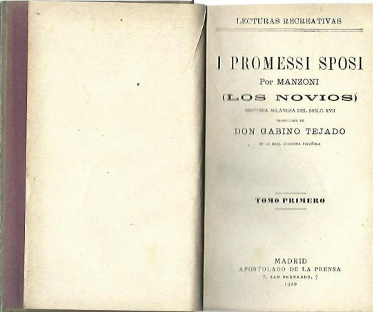 LOS NOVIOS. Volumen I (de un total de II)