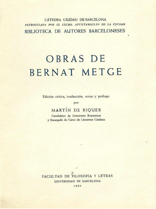 OBRAS DE BERNAT METGE