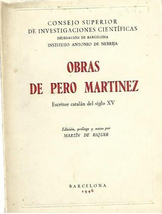 OBRAS DE PERO MARTINEZ Escritor catalándel siglo XV