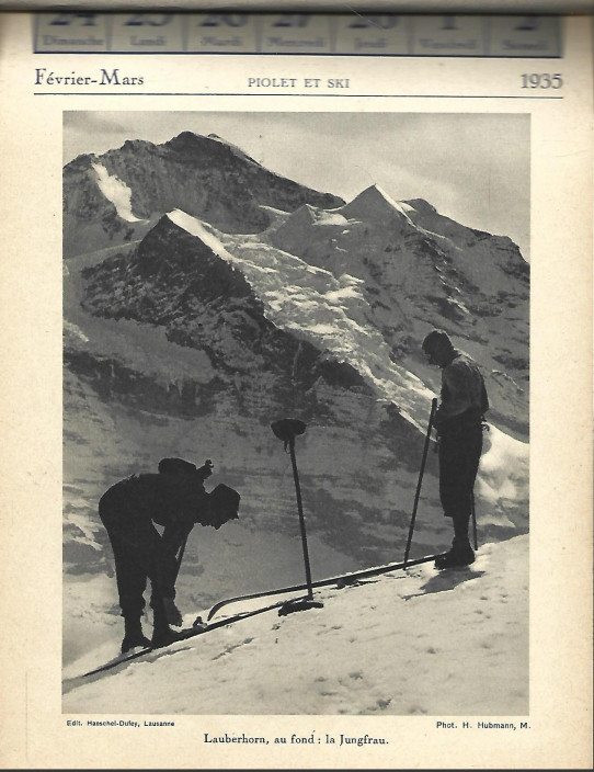 PIOLET & SKI 1935. CALENDARIO CON FOTOGRAFIAS DE ALPINISMO / CALENDRIER AVEC DES PHOTOS D'ALPINISME