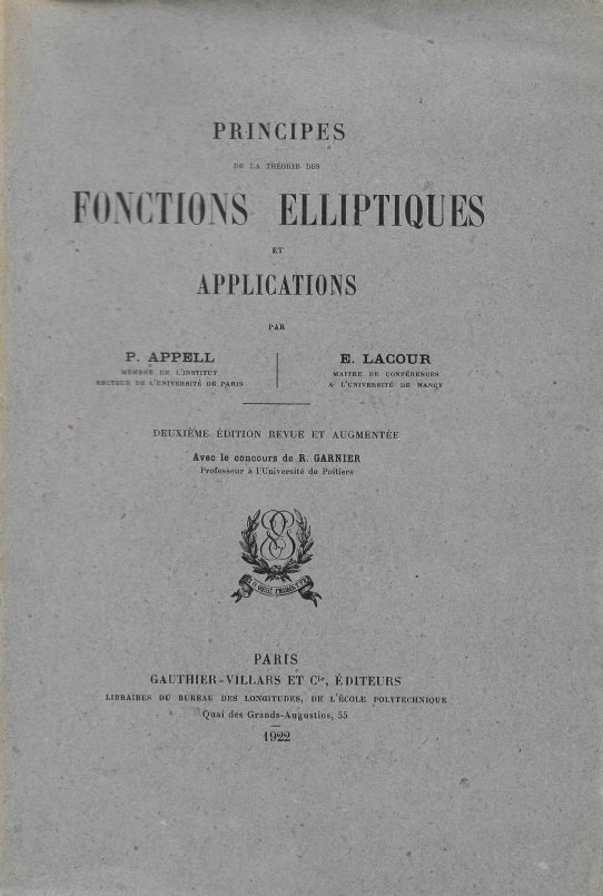 Principes de la Théorie des Fonctions Elliptiques et applications.