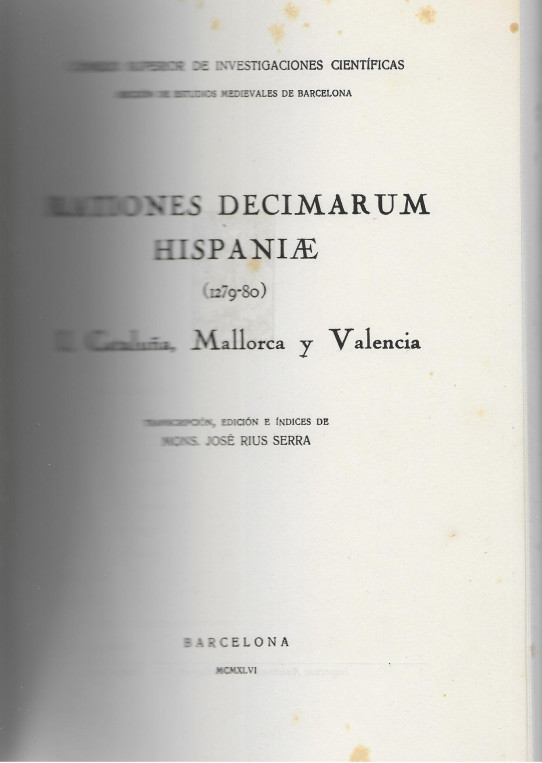 RATIONES DECIMARUM HISPANIAE (1279-1280) 2 VOLUMENES