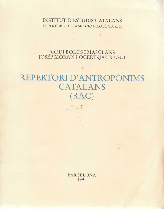 Repertori d'Antropònims catalans (RAC) I.