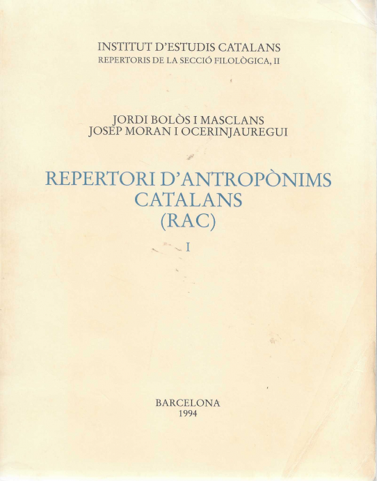 Repertori d'Antropònims catalans (RAC) I.