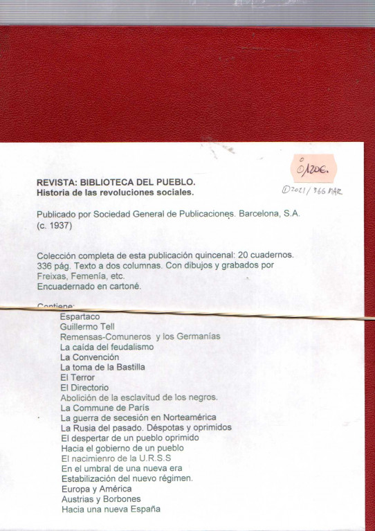 REVISTA: BIBLIOTECA DEL PUEBLO. HISTORIA DE LAS REVOLUCIONES SOCIALES