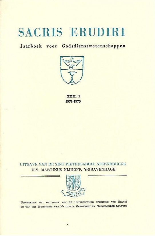 SACRIS ERUDIRI jaarboek voor godsdienstwetenschappen XXII, 1 1974-1975  (ANUARIO DE ESTUDIOS RELIGIOSOS)